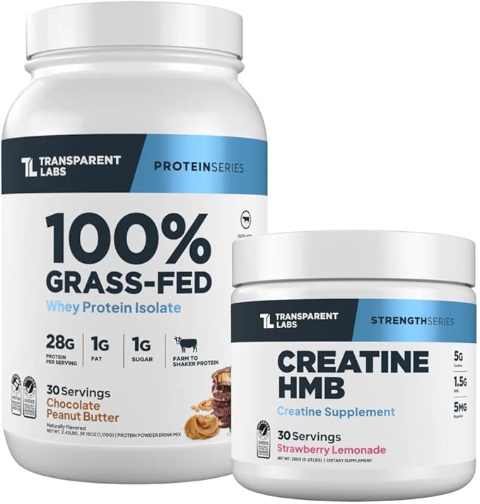 Transparent Labs Grass-Fed Whey Protein Isolate (30 Servings Chocolate PB) &amp Creatine HMB (30 Servings Strawberry Lemonade)