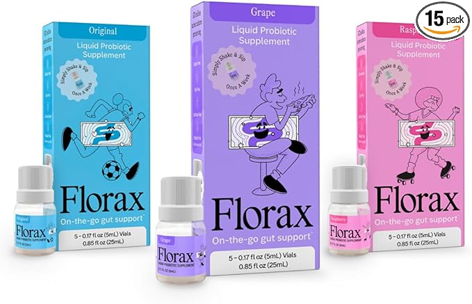 Florax - Liquid Probiotic - On-The-Go Gut Support for Women Men and Children - Flavor Bundle - 3 Boxes with 5 vials Each