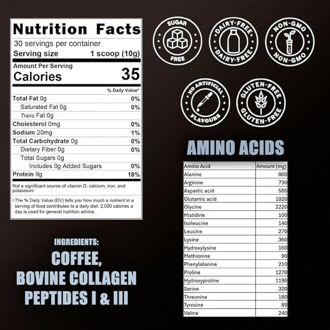 Premium Collagen for Men Infused with Instant Coffee Bone Joint &amp Muscle Formula Recovery 100mg Caffeine Non GMO Dairy Free Sugar Free Keto &amp Paleo Friendly / 30 Srvg