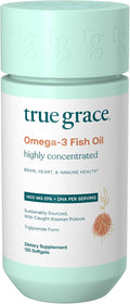 True Grace Omega-3 Fish Oil - 120 Softgels - 1400 mg EPA + DHA - Brain Heart Joint &amp Immune Health - Organic Gluten Free Soy Free