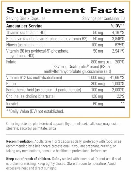 Integrative Therapeutics Active B-Complex - with Choline and Methylfolate - Cellular Energy Immune Function &amp Heart Health Support with Vitamins B2 B6 &amp B12*-Gluten-Free - 120 Capsules (60 S