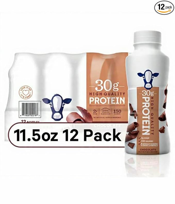 High Protein Chocolate Nutrition Shake – 30g Protein per Bottle | 12 Pack (11.5 Fl Oz) | Only 2g Sugar &amp 150 Calories | Enriched with 8 Naturally Occurring Vitamins &amp Minerals | Low Carb Recov