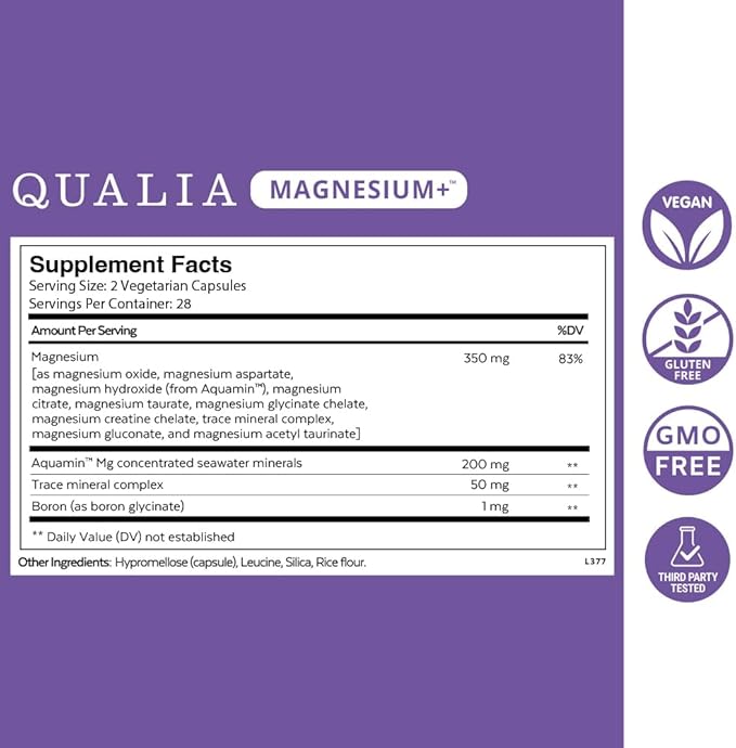 Qualia Magnesium Supplement | 10 Bioavailable Forms Including Magnesium Glycinate with 70+ Supporting Minerals +7 Amino Acids | Doctor-Formulated to Support Sleep Stress Relief Heart Relaxation