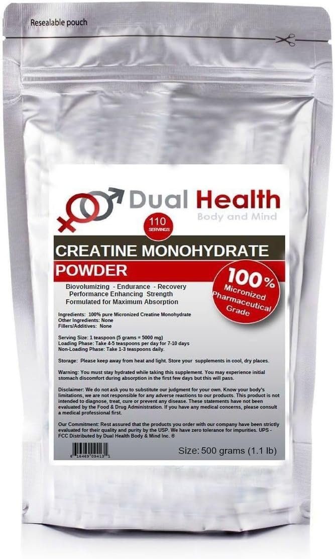 Creatine Monohydrate (500 Grams (1.1 lbs)) 200 Mesh Pure Micronized Powder Bulk Supplement Pre Workout Body Building Strength Athletic Performance Muscle Recovery 5g (5000mg) Serving Size