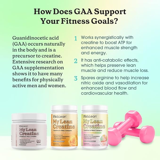 Fit &amp Lean Creatine for Women My Lean Creatine Powder Complex with GAA Muscle Performance Cognitive Function and Less Bloating Reduced Water Retention Orange Sherbert 30 Servings