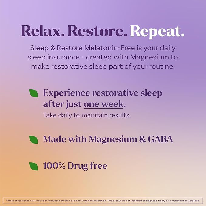Natrol Sleep &amp Restore Capsules with Magnesium Glycinate 100mg GABA Essential for Your Ultimate Restorative Sleep Melatonin-Free 30 Day Supply 60 Capsules (Pack of 2)