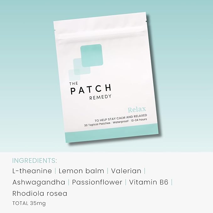 The Patch Remedy Happy &amp Relax Patch Kit - Patches with 5-HTP L-Theanine Rhodiola Rosea Inositol Vitamin B6 Vitamin D3 Ashwagandha Lemon Balm Valerian Passionflower