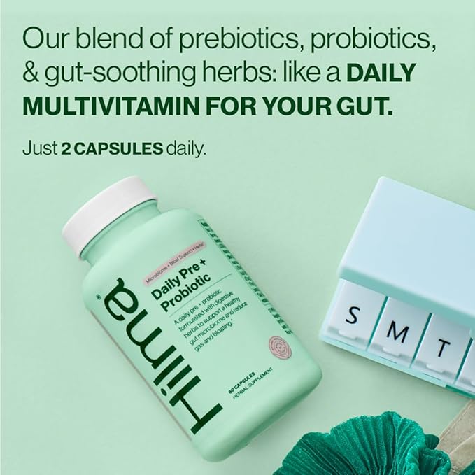 Hilma Pre and Probiotic with Herbs - Support Gut Health with Prebiotics and Probiotics Plus Gas and Bloating Relief for Women &amp Men 60 Vegan Capsules