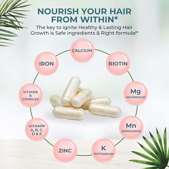 Vital Hair Complex -Hair Growth Vitamins for Women and Men -Biotin &amp Vitamin B -Hair Growth Supplement for Healthy Hair Skin &amp Nails -Hormone &amp Gluten Free -Hair Vitamins for Women