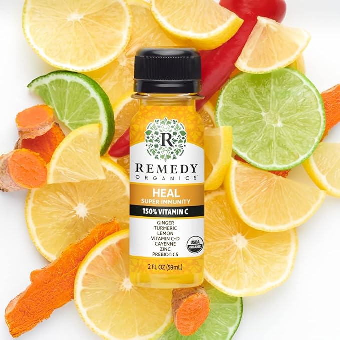 Remedy Organics Immunity Plus Shot Heal 24-Pack | Boost Energy Brain Function Detoxification and Metabolism | Certified-Organic Ingredients