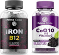 Prime Code Iron Gummies for Women &amp Men with Vitamin B12 [2 in 1] CoQ10 200mg &amp Vitamin C 250mg Gummies