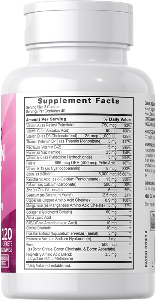 Rite Aid Hair Skin &amp Nails Caplets 5000mcg of Biotin 120 Count Support Healthy and Strong Hair Skin &amp Nail Growth with Vitamin B