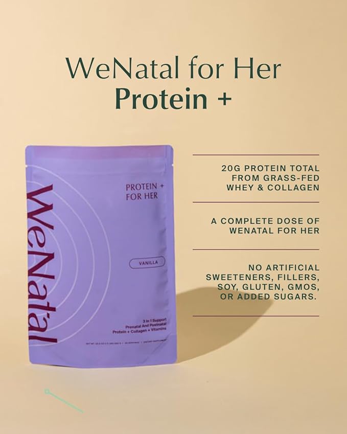 WeNatal Prenatal Protein+ for Her Protein Powder with Choline Methylated Folate B12 Iron Free 20g Clean Protein for Pregnancy Postpartum Breastfeeding Fertility Support Vanilla 20 Servings