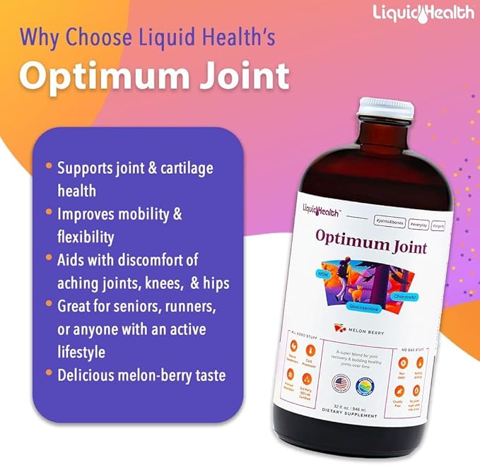 LIQUIDHEALTH Optimum Joint Glucosamine Chondroitin Supplement &amp Complete Multiple Daily Multivitamin Bundle for Men &amp Women - Immune Support Bone Joint Health Whole Foods - USA Made Vegan