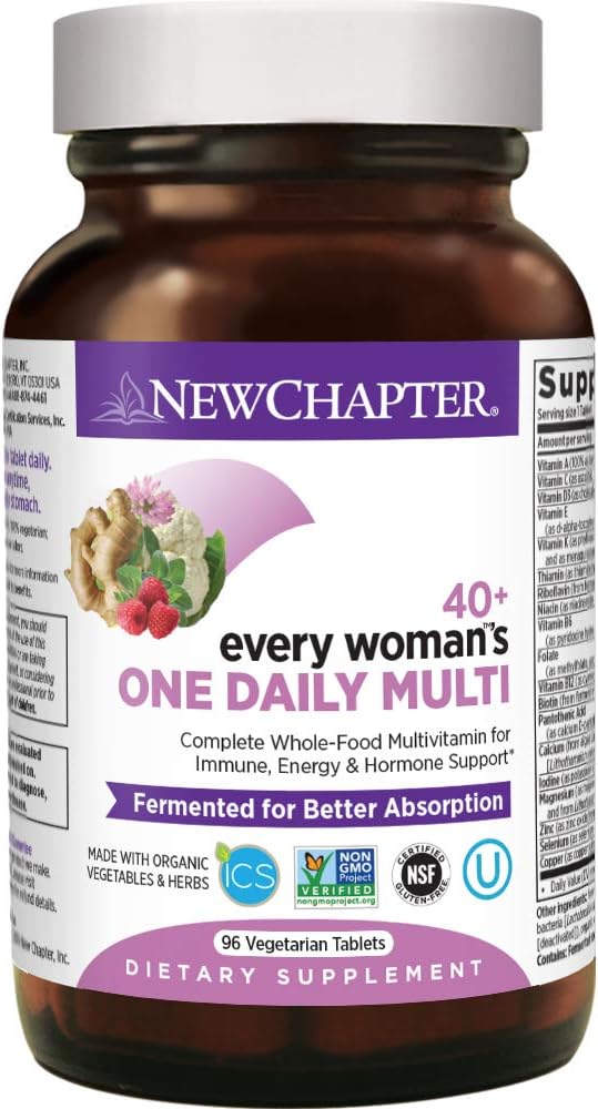 New Chapter Women’s Multivitamin 40+ Extra B6 &amp B12 Biotin for Hair Growth D3 VIT C Zinc for Immune &amp Stress Support Gentle on an Empty Stomach Non-GMO Gluten-Free 96 Tablets (Pack o