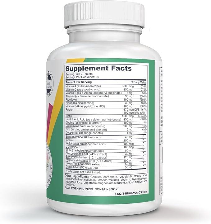 Fabulous Hair - 60 Tablets | Hair Growth Supplement for Men &amp Women | with Biotin Silica Vitamins A C &amp E | Supports Healthy Hair Growth | Nutrient-Rich Formula | Non-GMO