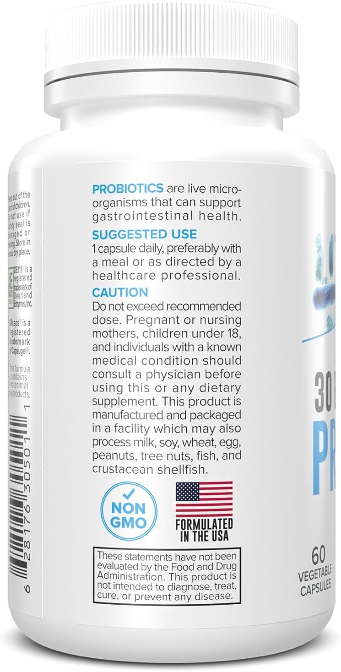 Portions Master 30 Billion Probiotic Plus High Potency Probiotic Supplement with Multiple Strains Supports Digestive Health Immune Balance &amp Gut Flora (60 Vegetarian Capsules)