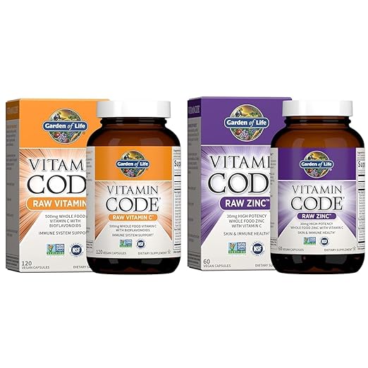 Garden of Life &amp Zinc Supplements 30mg High Potency Raw Zinc and Vitamin C Multimineral Supplement Vitamin Code/Trace Minerals &amp Probiotics for Skin Health &amp Immune Support 60 Vegan Caps