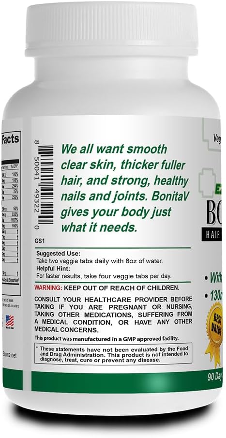 Essential Source Bonita V Vegan Hair Nails and Skin Vitamins for Women - 20 Active Ingredients Including Biotin - Stronger Nails Healthy Skin Hair Growth - 180 EZ-TAB Veggie Tablets