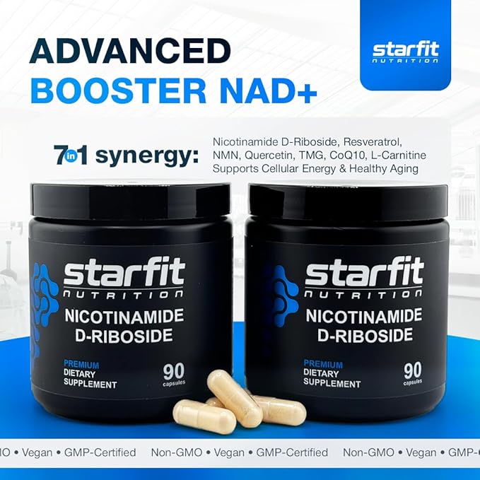 STARFIT - Nicotinamide D-Riboside Booster NAD+ Energy &amp Focus Supplement Anti-Aging Cellular Support 90 Capsules