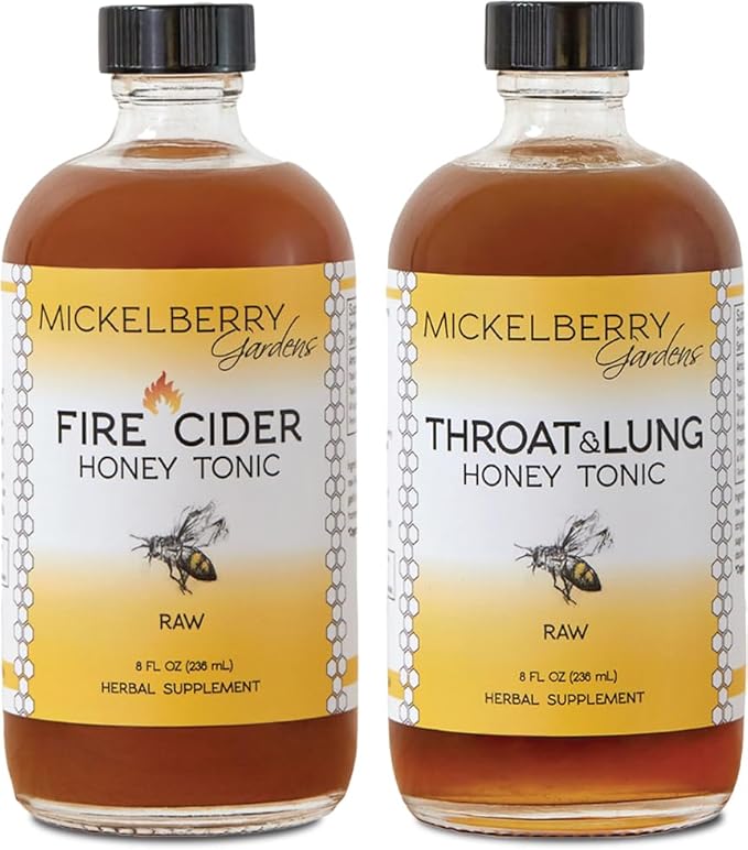 Mickelberry Gardens Fire Cider Honey Tonic 8oz + Throat &amp Lung Tonic 8oz