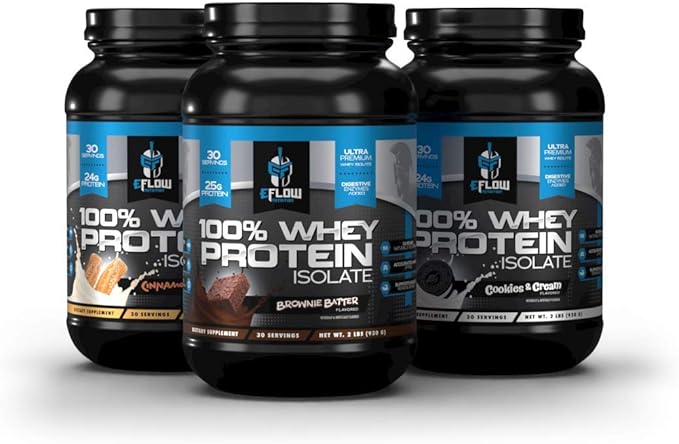 eFlow Nutrition 100% Whey Protein Isolate - Gluten &amp Lactose-Free Digestive Enzymes Added Low Carb Post Workout Shake Fast Digesting for Optimal Muscle Recovery - Brownie Batter (26 Servings)