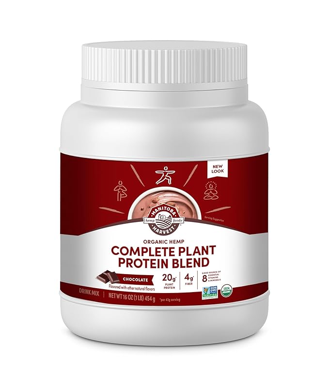 Manitoba Harvest Hemp Yeah Organic Plant-Based Protein Powder with 20g of Complete Plant 4g of Fiber &amp 1.9g Omegas 3&amp6 Non-GMO Vegan Chocolate 16 Oz Packaging May Vary