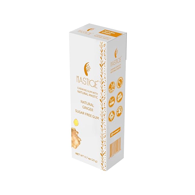 Mastiqe Sugar Free Hard Chewing Gum with Natural Mastic (12 Pack Ginger)