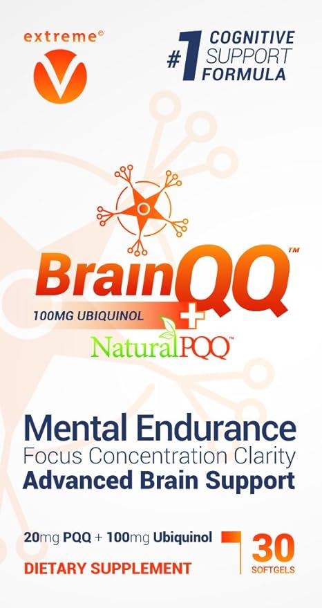 BrainQQ Get Smart! Enhanced HIGH Absorption Nootropic Brain Formula-Concentration Focus Clarity &amp Memory Peak Performance. 100mg of Ubiquinol (QH) Plus Natural PQQ 20mg