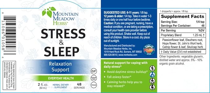 Mountain Meadow Herbs Stress &amp Sleep | Liquid Herbal Supplement for Calm Mind and Body | 2 oz