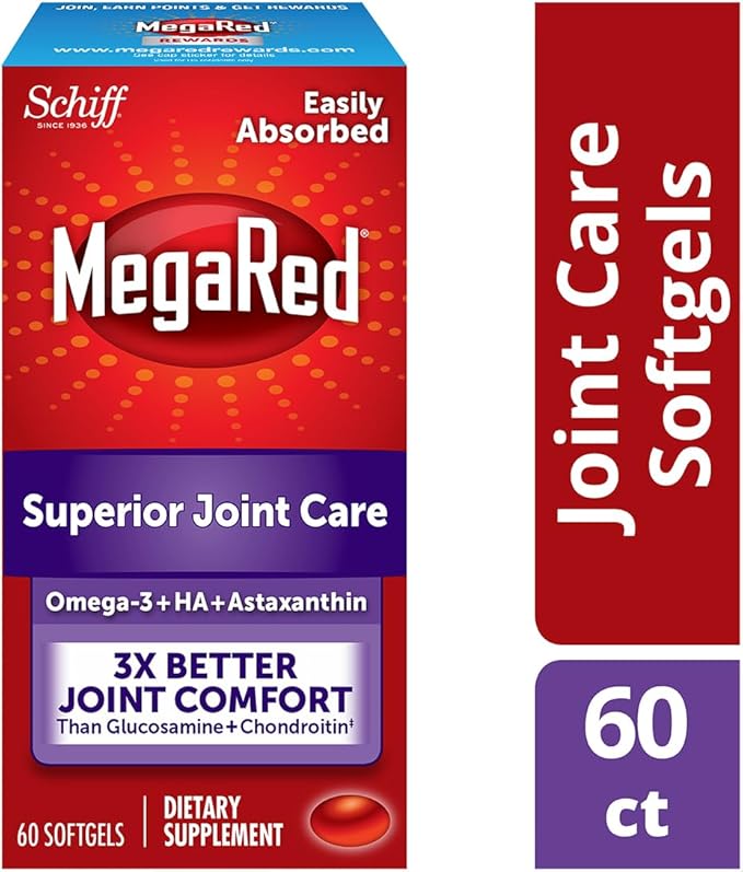 MegaRed 353mg Omega-3 Krill Oil Joint Care Supplement with EPA/DHA Fatty Acids Antioxidants Hyaluronic Acid No Fishy Burp Aftertaste as with Fish Oil 60 Count Softgels (2 Pack)