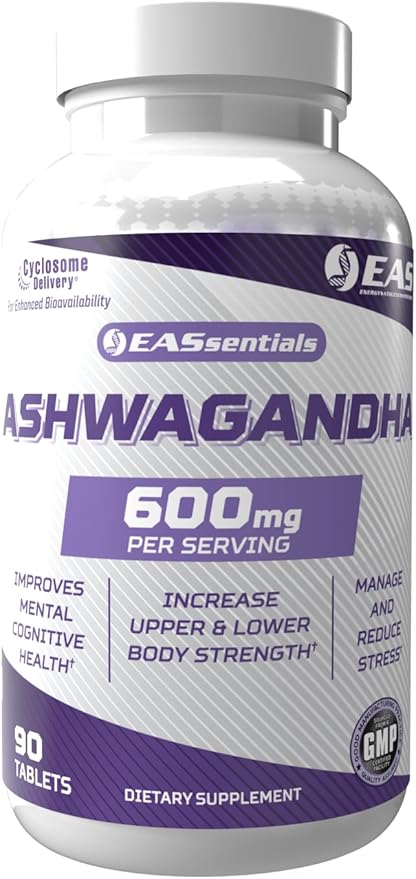 EAS Experimental and Applied Sciences Ashwagandha 600mg | Supports Improved Relaxation &amp Mental Clarity | Strength &amp Muscle Recovery | Better Absorption with Cyclosome Delivery | 90 Tablets