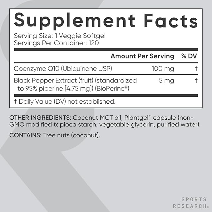 Sports Research® Celular Energy Pack - Plant Based Vitamin B12 as Methylcobalamin 5000mcg + CoQ10 100mg Enhanced w/Coconut Oil &amp Bioperine + High-Absorption Magtein® 2000mg