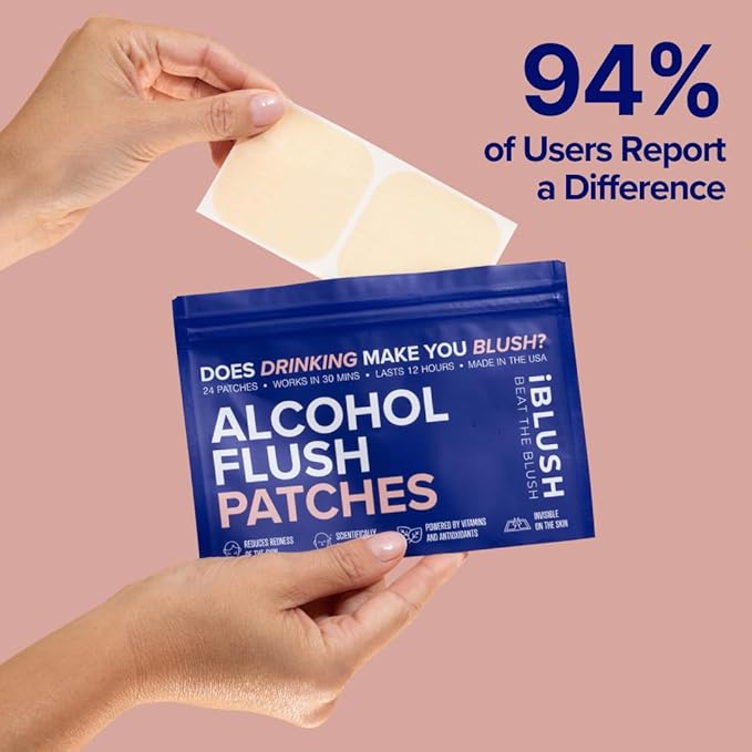 Alcohol Flush Patches – Discreet Easy-to-Wear Support for Redness &amp Drinking Discomfort | Non-Ingestible Option for Asian Glow &amp Alcohol Sensitivity | 12 Patches