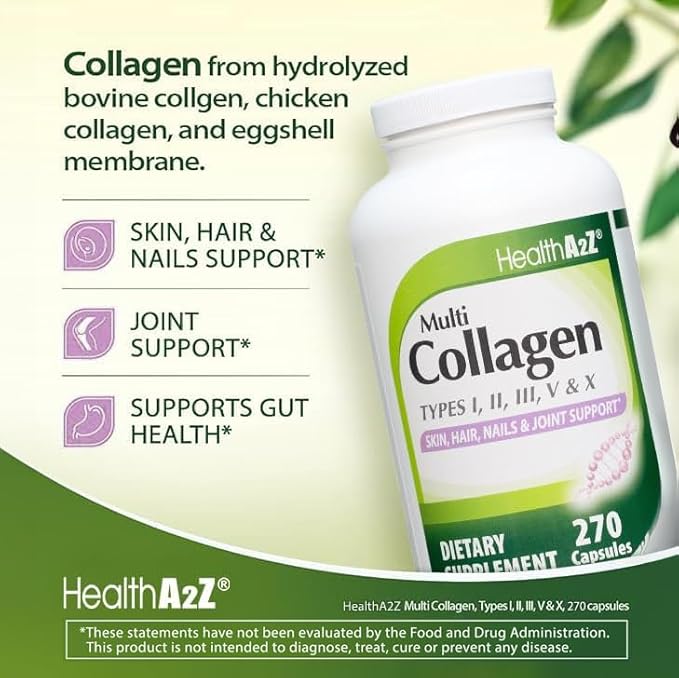 HealthA2Z® Mega Savings Bundle - Bismuth Subsalicylate 262mg (100 Tablets) &amp Multi Collagen Pills 1735 mg (270 Collagen Capsules)