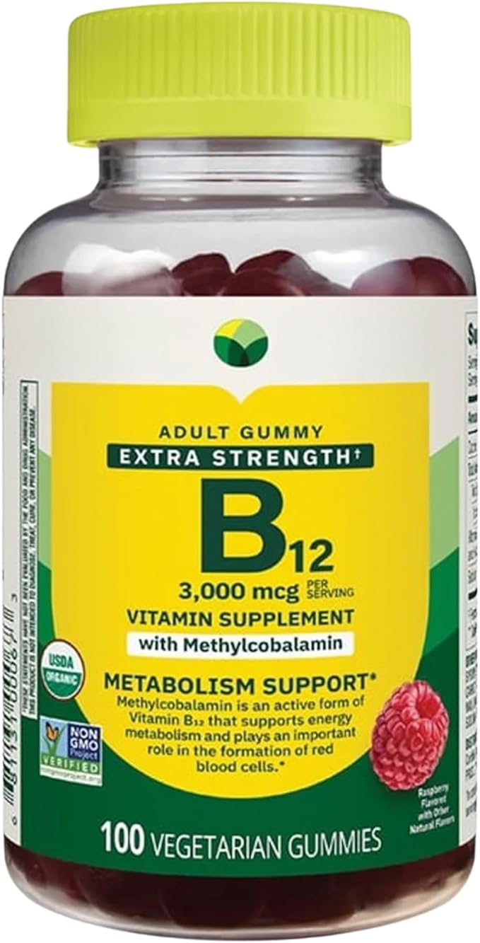 KP+ Spring Valley Vitamin B12 | B12 3000 mcg Extra Strength | Vitamin Supplement with Methylcobalamin | Metabolism Support | Raspberry Flavor | 100 Vegetarian Gummies | Pack of 1
