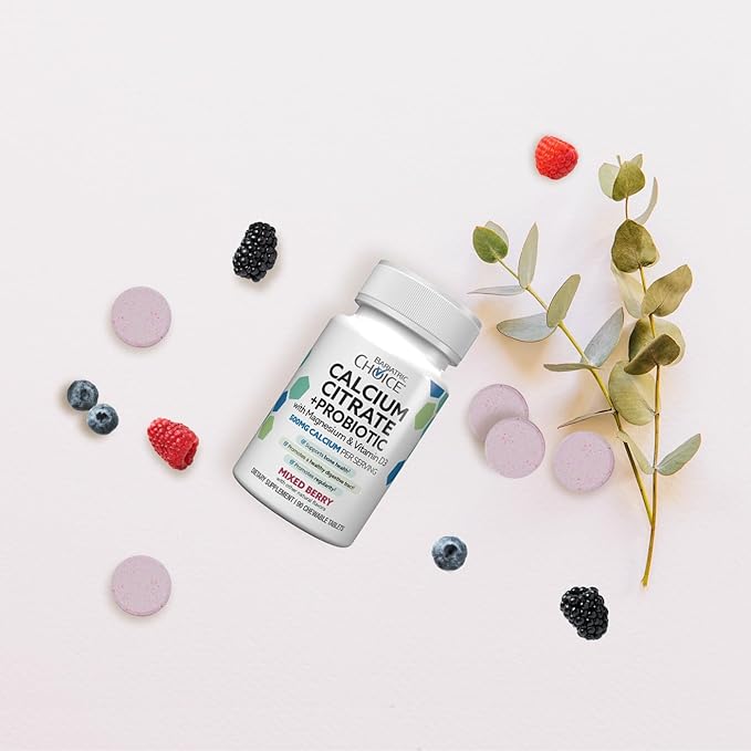 Bariatric Choice Chewable Calcium Citrate 500mg with Vitamin D3 Magnesium &amp Probiotics for Bariatric Surgery Patients Including Gastric Bypass &amp Sleeve Gastrectomy Sugar-Free -Berry Flavor
