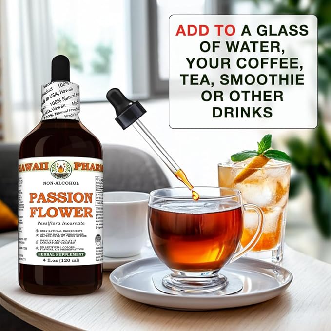 Hawaii Pharm Passion Flower Alcohol-Free Extract Glycerite for Calm and Sleep Support Soothes Digestive Discomfort Promotes Relaxation Encourages Emotional Balance - 2 fl.oz