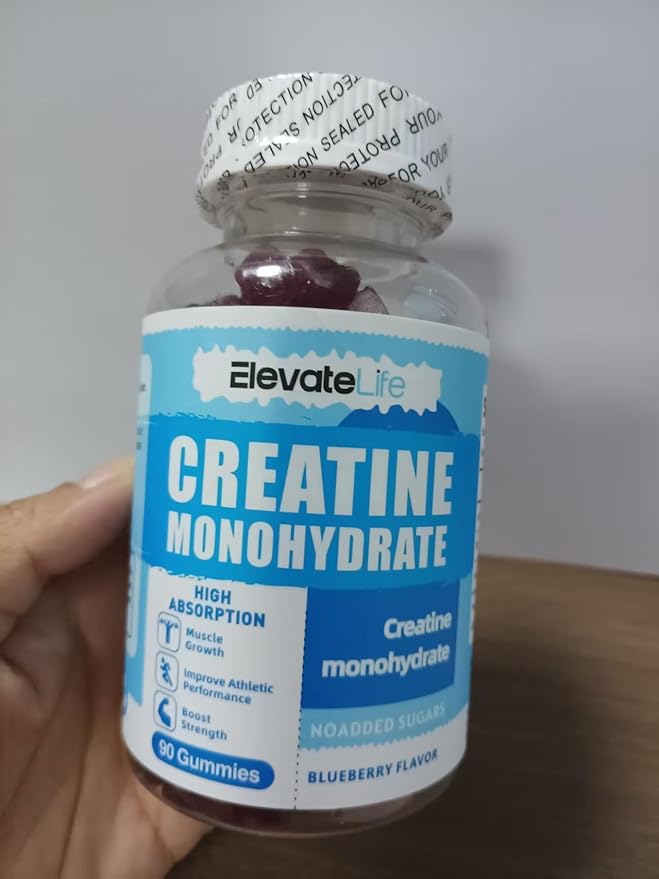 ElevateLife Creatine Monohydrate Gummies for Men &amp Women Chewables Creatine Monohydrate for Muscle Strength Muscle Builder Energy Boost Pre-Workout Supplement(90 Count)-Blueberry
