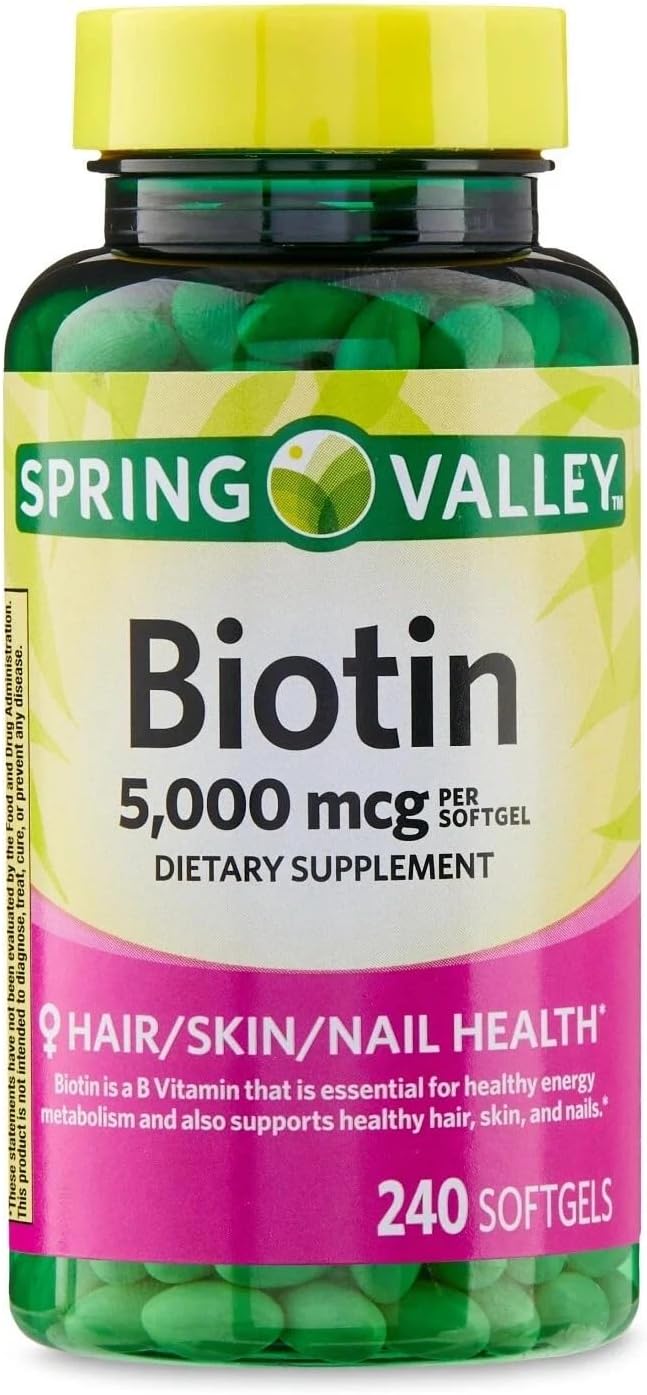 Spring Valley Biotin 5000 mcg Softgels Hair Skin &amp Nail Health Support Supplement 240 Count