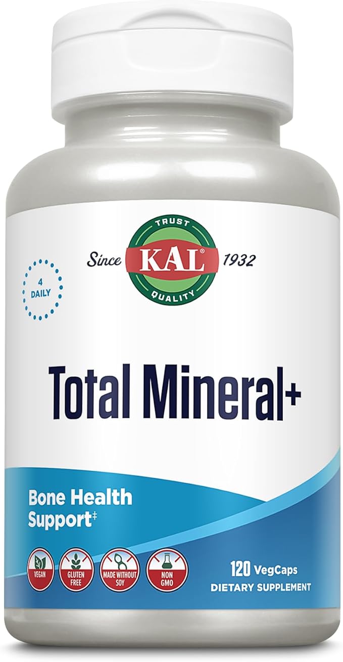 KAL Total Mineral Plus Capsules - Minerals and Trace Minerals for Strong Bones Immune Support w/Magnesium Glycinate Zinc Calcium Selenium Iron and More - Vegan Non-GMO Gluten-Free 30 Servings