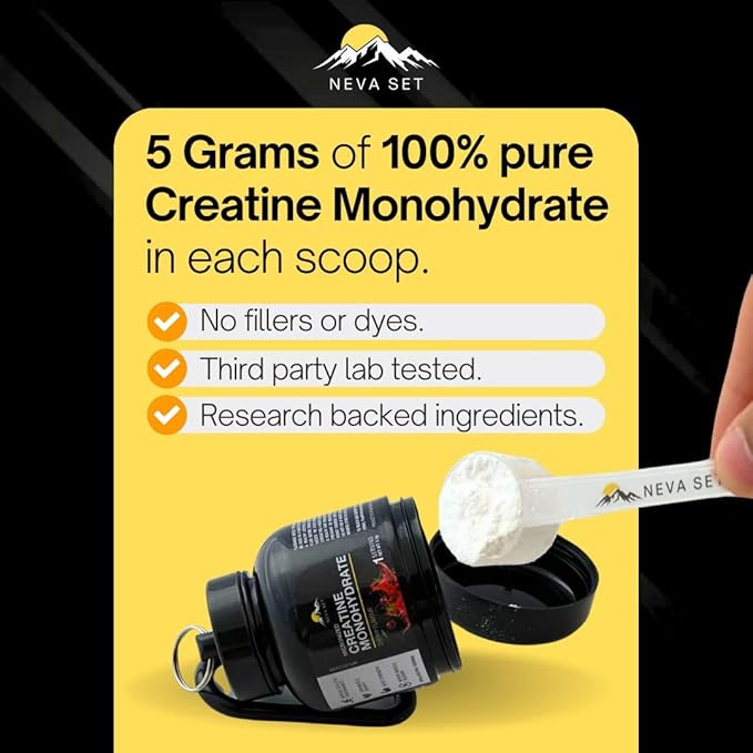 Micronized Creatine Monohydrate by NevaSet 3-Month Supply of 5000mg Creatine supplement for muscle growth increased strength enhanced energy improved athletic performance cognitive health. Cherry
