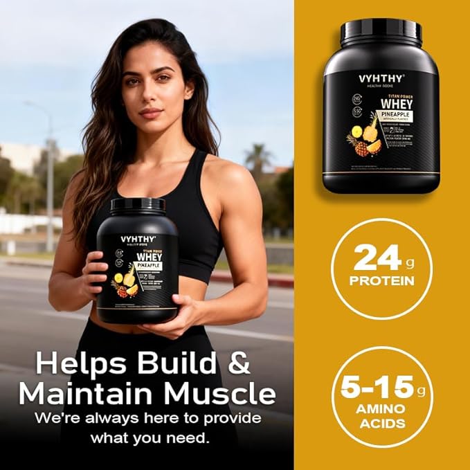 Pineapple Flavored Whey Protein Powder24g Protein per Serving Fast-Absorbing Concentrated whey Protein Low Sugar Gluten-Free Natural Flavor 2 lbs/32 oz.