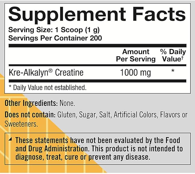 True Athlete Kre-Alkalyn Powder Unflavored Buffered Creatine Supplement for Men &amp Women NSF Certified for Sport Formula Pre Workout &amp Post Workout Supplement Gluten Free 7.05 Oz 200 Ser