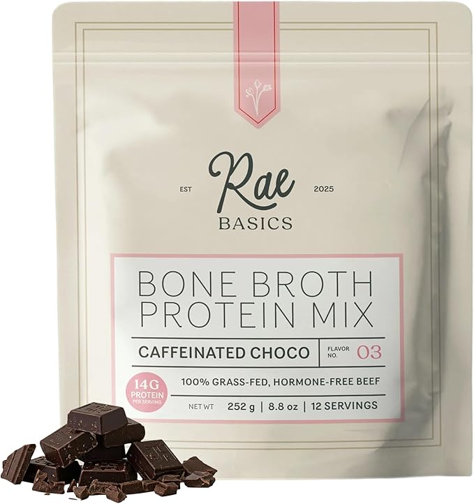 Bone Broth Protein Powder Grass Fed Collagen with 14g Complete Protein &amp 60mg Caffeine Gluten Free Keto &amp Dairy Free Organic &amp Clean Ingredients Caffeinated Chocolate 12 Servings