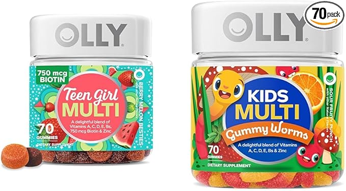 OLLY Teen Girl Multi Gummy Kids Multivitamin Gummy Worms Vitamins Minerals Immune Support 35 &amp 45 Day Supply