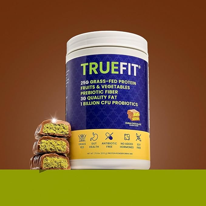 TrueFit High Fiber Protein Powder Grass-Fed Whey Meal Replacement Shake with Prebiotics Probiotics &amp Organic Superfoods Keto Friendly Gluten Free