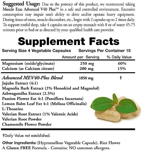 Muscle Ezze Plus (Pack of 2) - Day or Night Use Natural Relaxant - Gluten-Free - 120 Veg. Capsules