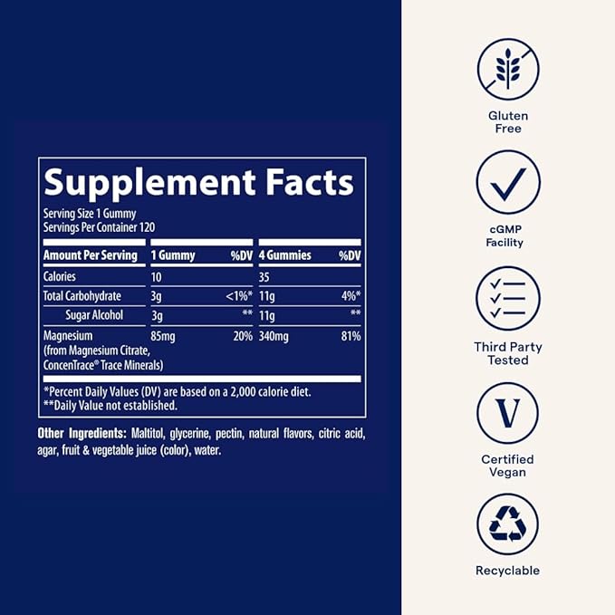 Trace Minerals Magnesium Gummies - Chewable Magnesium Gummies for Wellness Support - Bone Nerve &amp Muscle Health - Kid-Friendly - Sugar-Free - Mixed Berry Flavor - 120 Count (120 Servings)