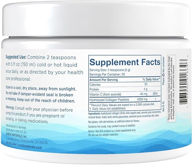 Nordic Naturals Nordic Beauty Marine Collagen Powder Strawberry - 5.29 Ounces - Collagen Powder Supplement for Healthy Skin Joints and Bones Vitamin C for Antioxidant Support - 30 Servings